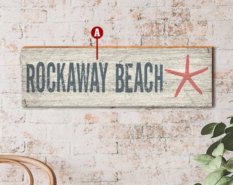 Custom Personalized Coastal Starfish Wooden Sign | Wall Art Print on Real Wood | Customizable White Coastal Beach Nautical Decor
