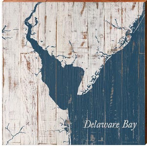 Delaware Bay Navy & White Shabby Karte Wandkunst | Wand-Kunstdruck auf Echtholz