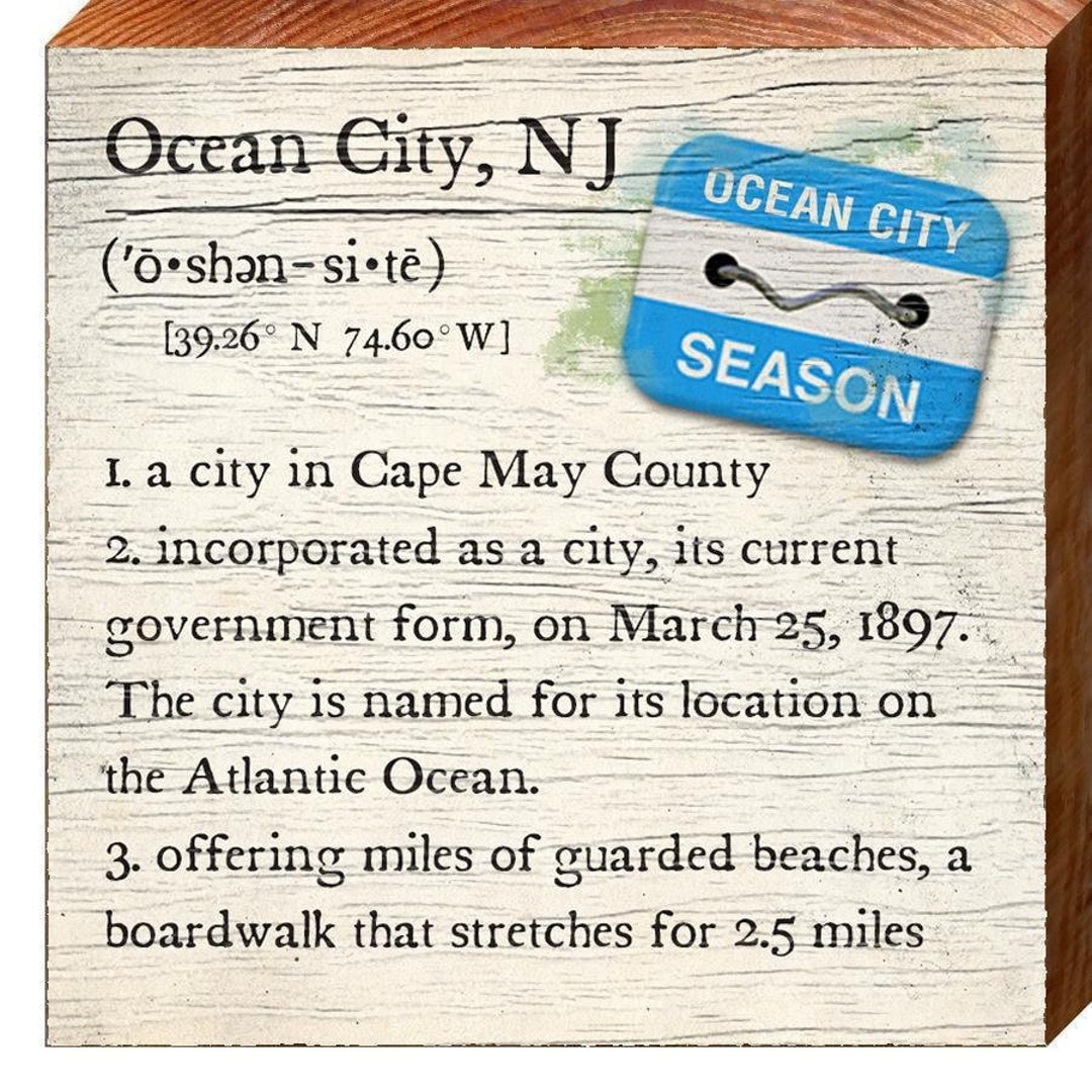Ocean City, New Jersey Definition Wall Art Print on Real Wood Etsy