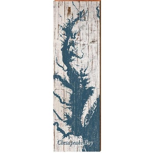 Chesapeake Bay Shabby Map Cartello in legno / Stampa artistica da parete su vero legno