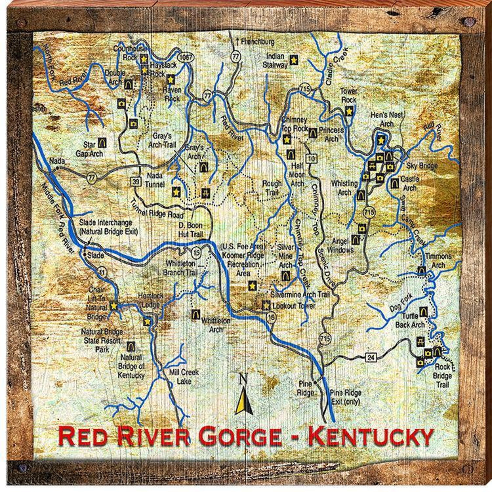Red River Kentucky Map Wall Art Etsy