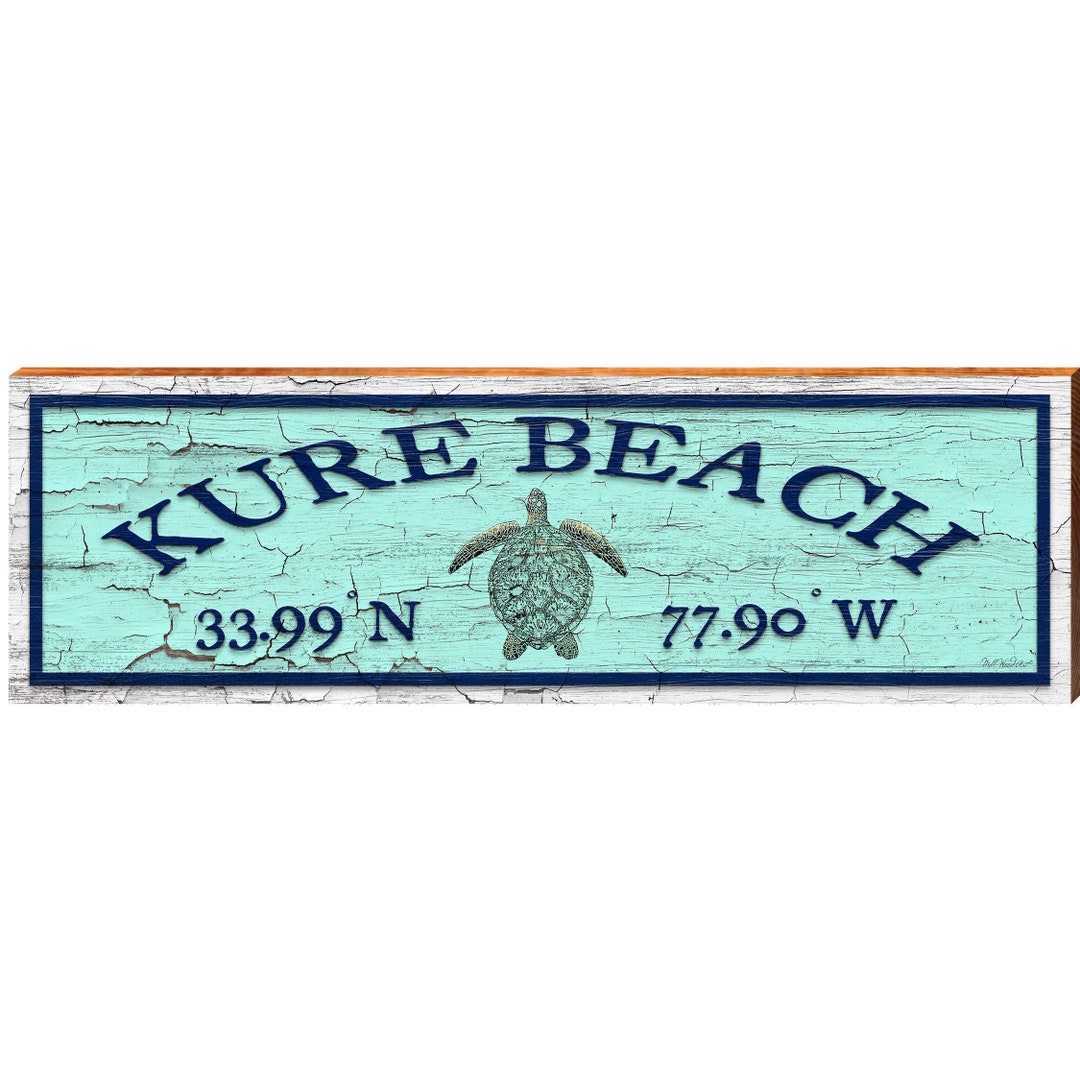 Kure Beach Sea Turtle Green Latitude Longitude Wall Art Etsy