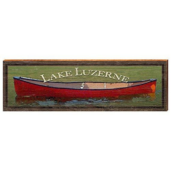 Lake Luzerne Red Canoe Home Decor Art Print On Real Wood - Canoe Home Decor Lake Luzerne Red Canoe Home Decor Art Print On Real Wood - Canoe Home Decor