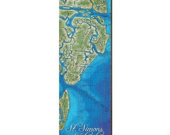 St. Simons Island, Georgia Map | Wall Art Print on Real Wood