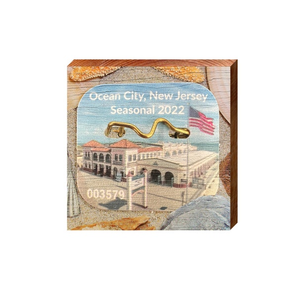 Ocean City, New Jersey 2022 Beach Tag Wooden Sign | Wall Art Print on Real Wood