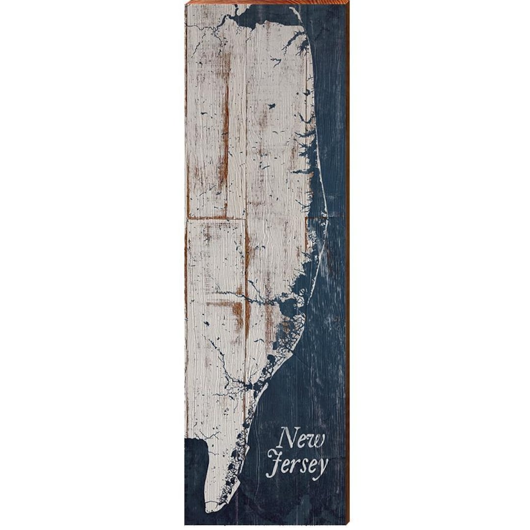 New Jersey Shabby Vertical Map Home Decor Art Print on Real Wood - Etsy