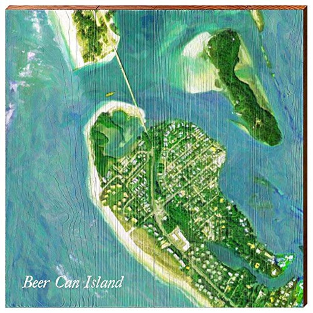 Beer Can Island, Tampa Bay, Florida Map Wooden Sign Wall Art Print on