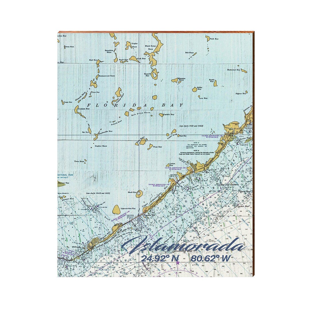 Islamorada NOAA Chart Map Wall Art Print on Real Wood Etsy