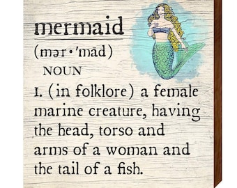 Mermaid Definition Sign | Wall Art Print on Real Wood