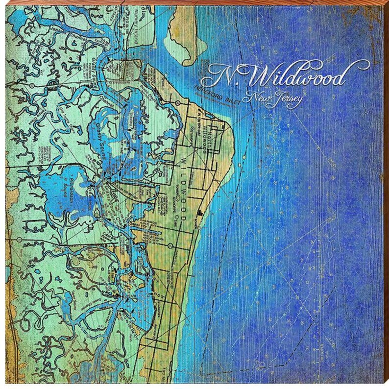 18x18 North Wildwood Nj Map Home Decor Art Print On Real Wood Wall Decor Wall Hangings Dolphinchat Ai Map Of North Wildwood Nj