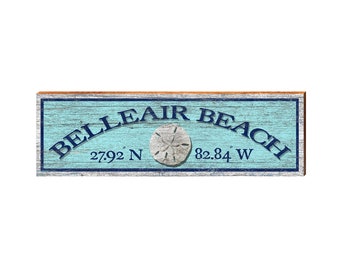Belleair Beach Sand Dollar Blue Latitude Longitude | Real Wood Art Print