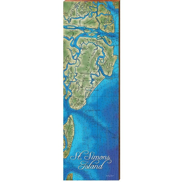 Mappa di St. Simons Island, Georgia / Stampa artistica da parete su vero legno