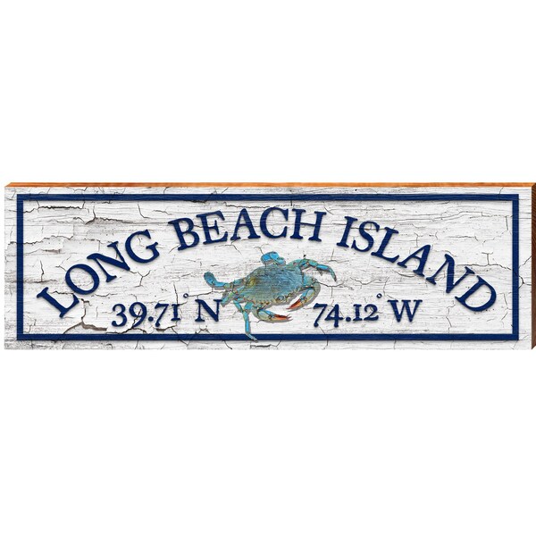 Long Beach Island, New Jersey Blue Crab Latitude Longitude Wooden Sign | Wall Art Print on Real Wood