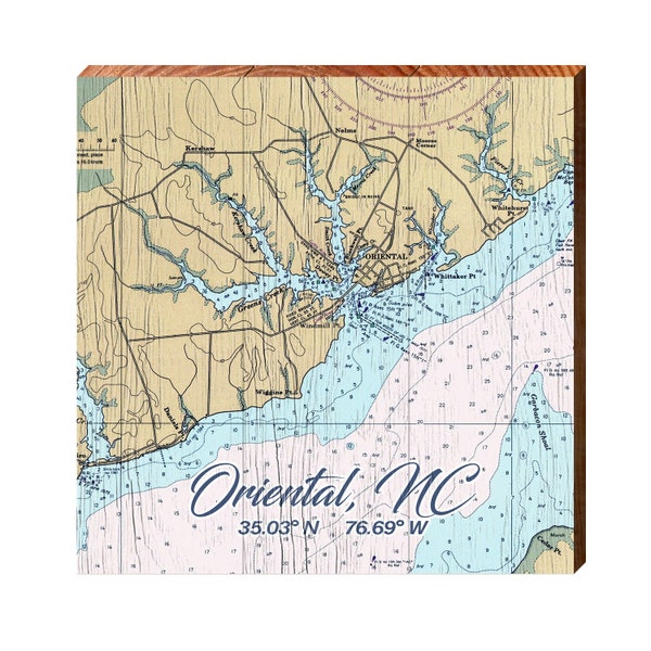 Oriental, NC NOAA Chart Map Sign | Real Art Print on Wood