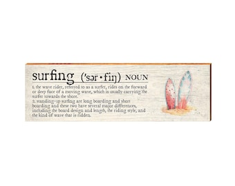 Surfing Definition Wooden Sign | Wall Art Print on Real Wood | Coastal Nautical Tropical Beach House Home Decor