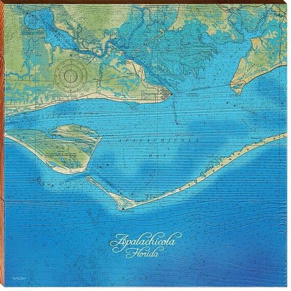 Apalachicola Florida Map Wall Art Print on Real Wood Etsy