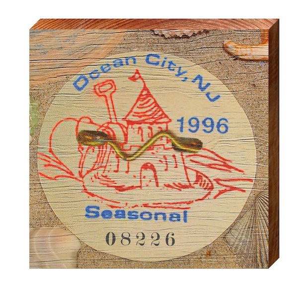 Ocean City, New Jersey 1996 Beach Tag Art Wooden Sign | Wall Art Print on Real Wood