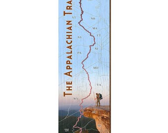 Carte du sentier des Appalaches, scène de montagne, décoration murale | Impression d'art mural sur bois véritable