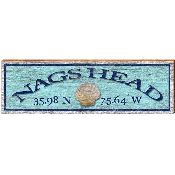 Nags Head Shell Blue Latitude Longitude | Wall Art Print on Real Wood