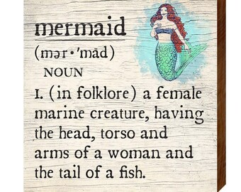 Mermaid Red Head Definition | Wall Art Print on Real Wood