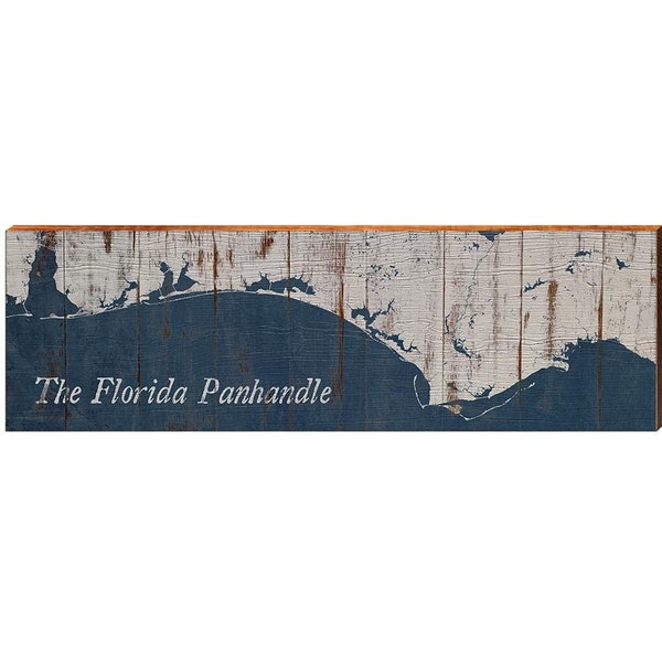 MILL WOOD ART Florida Panhandle Map Home Decor Art Print on Real Wood (9.5"x30")