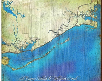 St. George Island to Alligator Point, Florida Map Wooden Sign | Wall Art Print on Real Wood