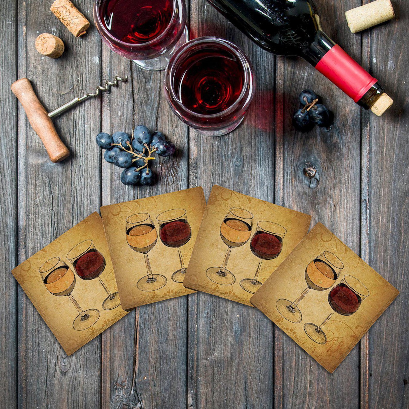 Wine Glasses Drink Coaster Set Etsy