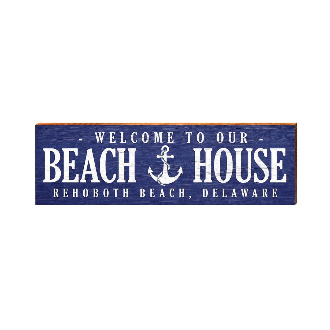 Rehoboth Beach, Delaware Beach House Anchor Navy Wooden Sign Wall Art Print on Real Wood Etsy