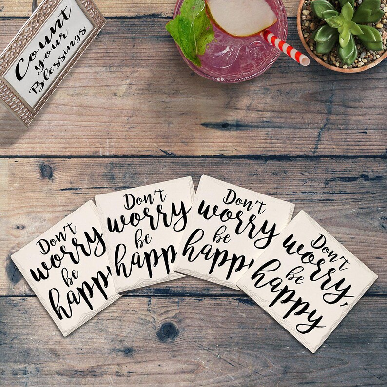 Mill Wood Art Don't Worry Be Happy Drink Coaster - Thumbnail 2
