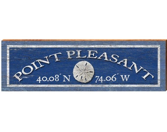 Point Pleasant Sand Dollar Navy Latitude Longitude | Wall Art Print on Real Wood