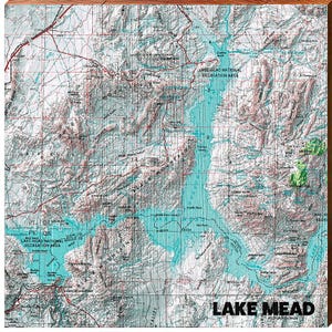 Lake Mead, Arizona en Nevada | Muurkunstafdruk op echt hout