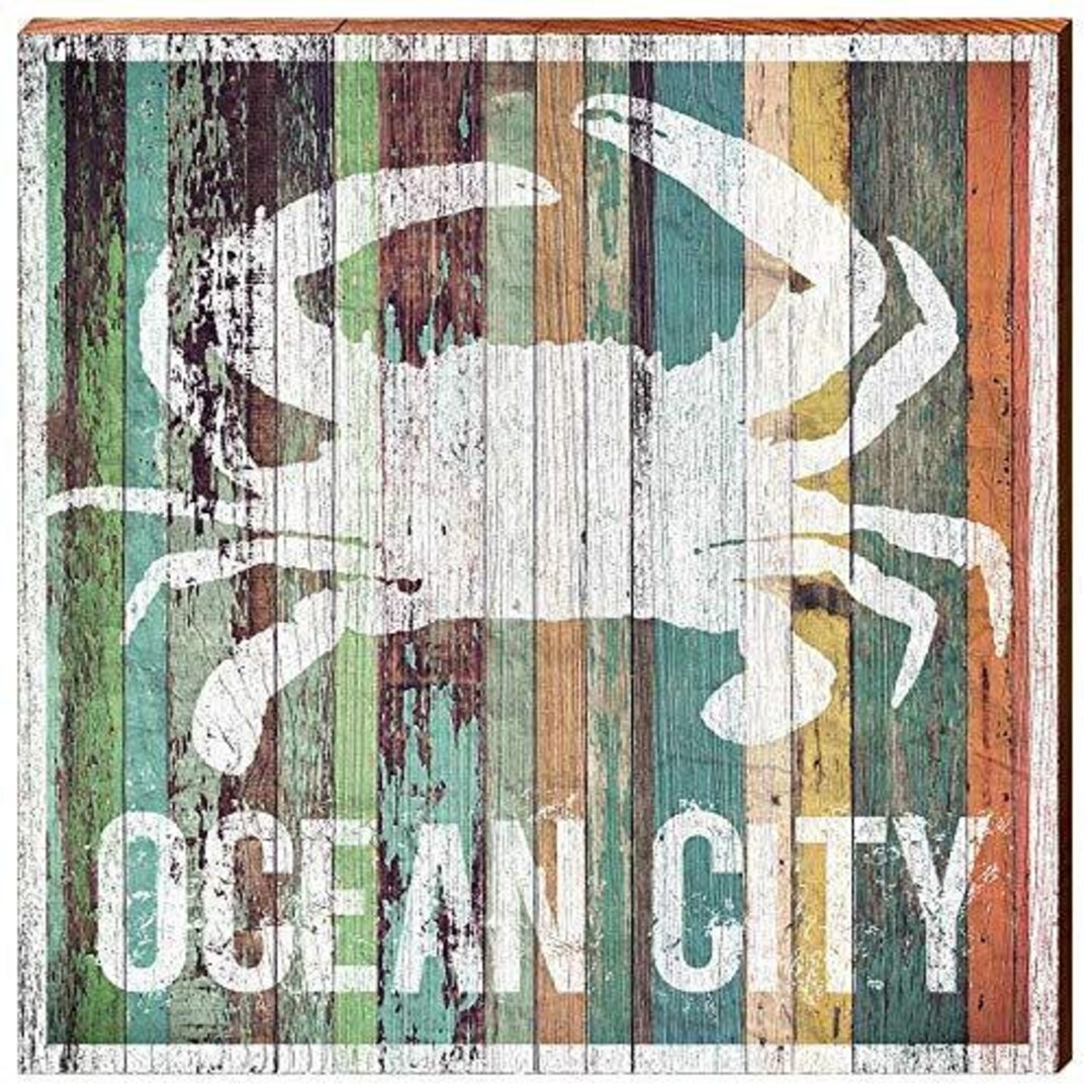 Ocean City Crab Colorful Home Decor Art Print on Real Wood - Etsy