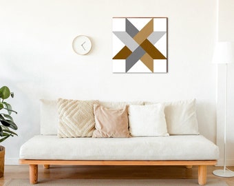 Classic Contemporary Wooden Barn Quilt Sign | Wall Art Print on Real Wood