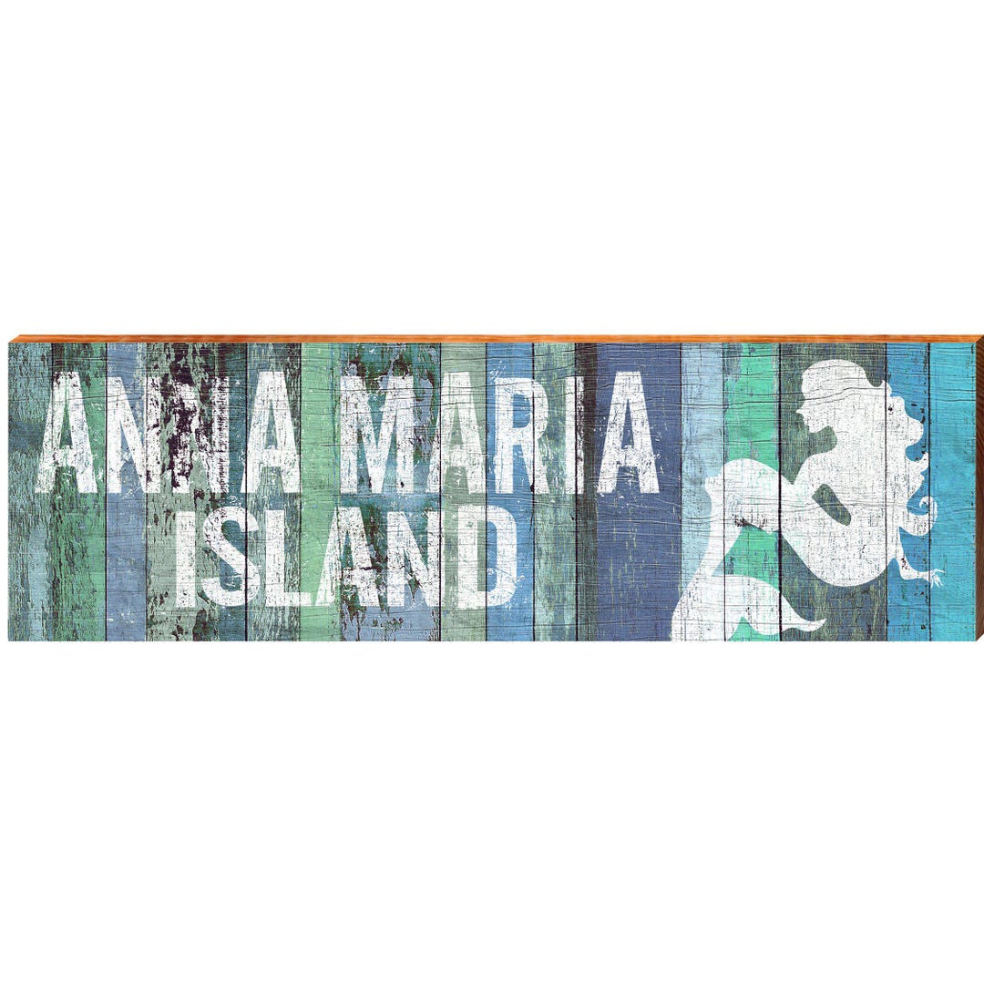 Anna Maria Island Blue Colorful Mermaid Wall Art Print on Real Wood - Etsy