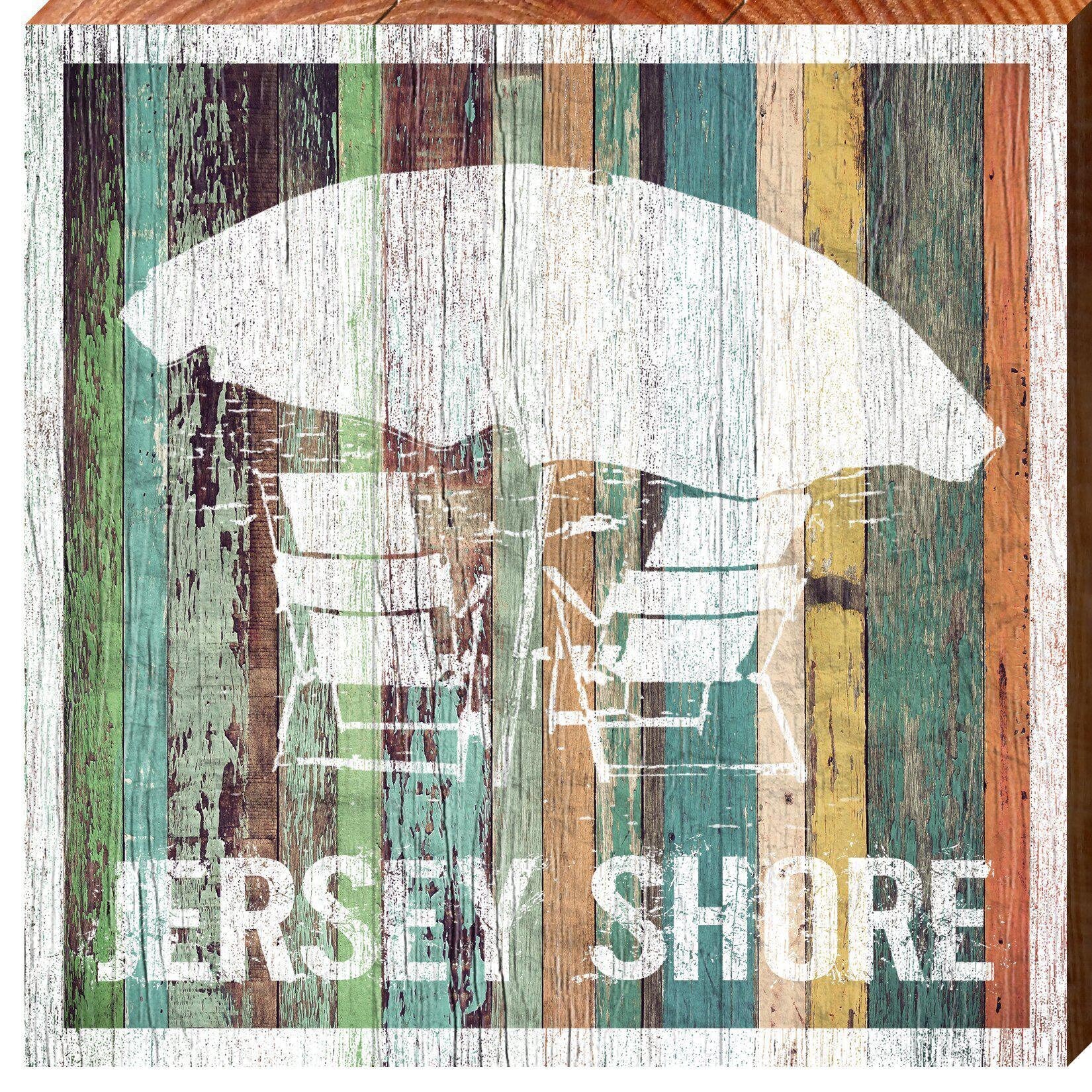 chaises et parasols de plage jersey shore orange | impression d'art mural sur bois véritable