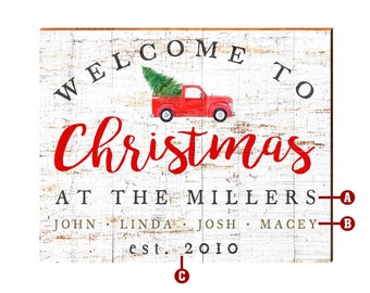 Personalized Christmas Welcome Sign | Customized Wall Art Print on Real Wood