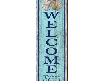 Tybee Island Latitude Longitude Welcome Wooden Sign | Wall Art Print on Real Wood | Coastal Beach Decor