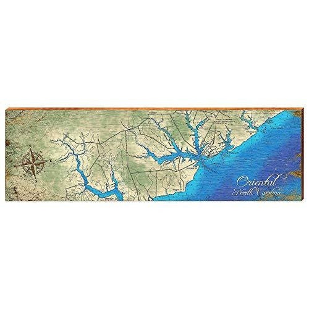 Oriental NC Map Home Decor Art Print on Real Wood Etsy