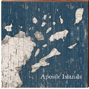 Apóstol Islas, Wisconsin Mapa Signo de madera / Impresión de arte de pared en madera real