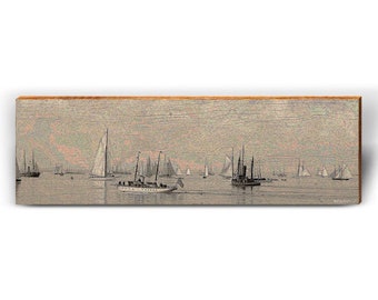 Vintage Sailboat Harbor | Wall Art Print on Real Wood