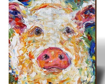 Watercolor Pig | Wall Art Print on Real Wood