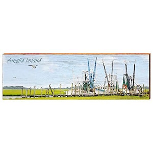 Amelia Island, Florida Wooden Shrimp Boat Sign | Wall Art Print on Real Wood
