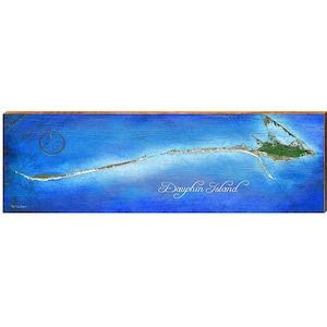 Carte en bois de Dauphin Island, Alabama | Impression d'art mural sur bois véritable