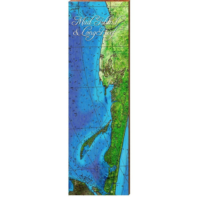MILL WOOD ART Mud Island And Long Reef Map Home Decor Art Print on Real Wood 9.5x30