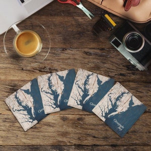 Carte bleue minable de la baie de Chesapeake | Ensemble de (4) sous-verres | Céramique striée absorbante fonctionnelle