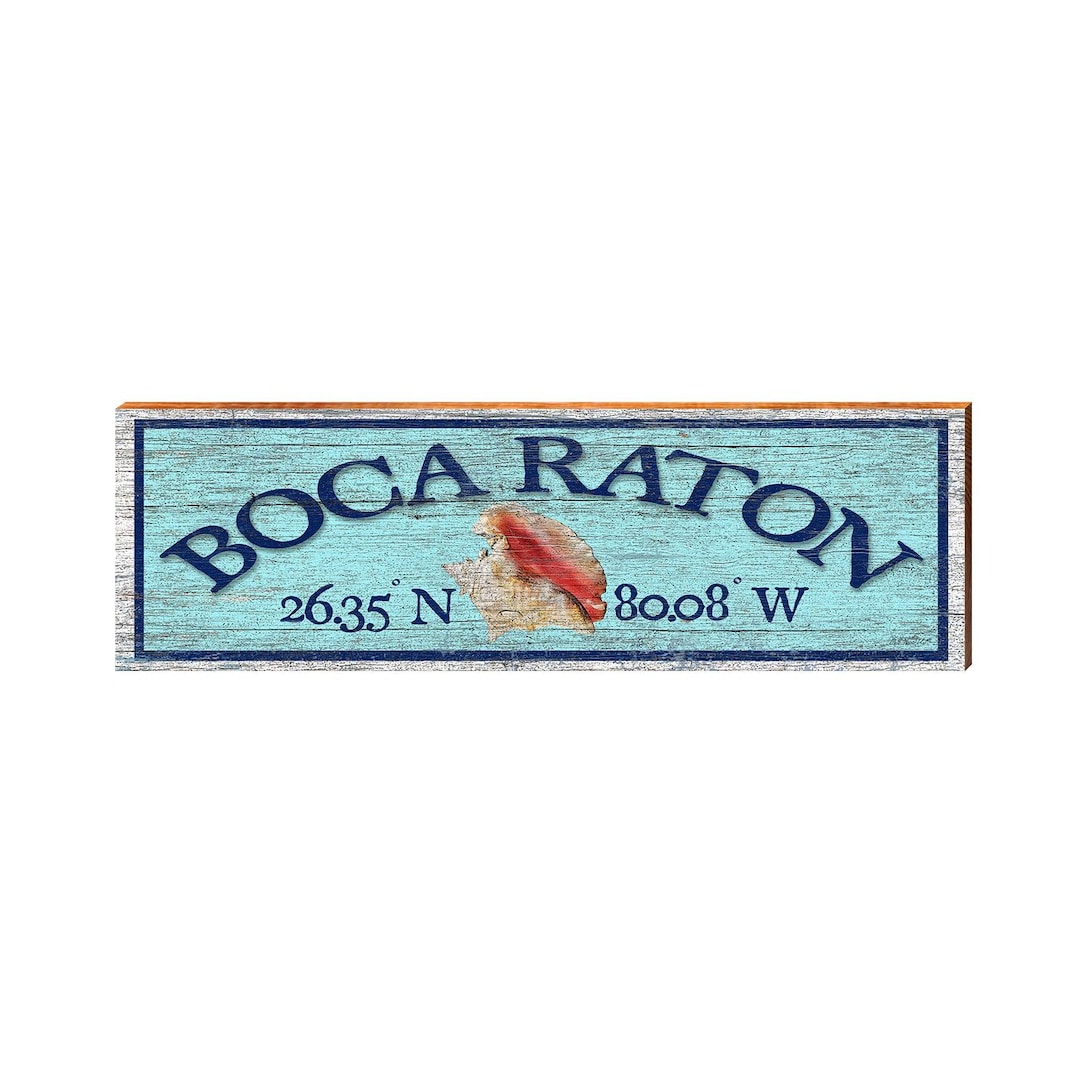 Boca Raton Conch Shell Latitude Longitude Sign | Wall Art Print on Real ...