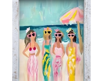 Funky Beach Girls | Real Wood Framed Wall Art Print