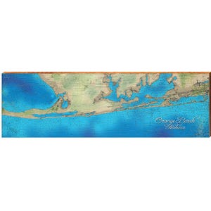 Houten bord Orange Beach, Alabama kaart | Muurkunstafdruk op echt hout