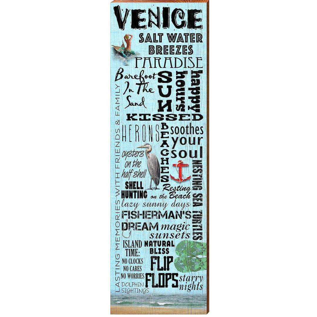 Venice Blue Word Collage Wall Art Print on Real Wood Etsy