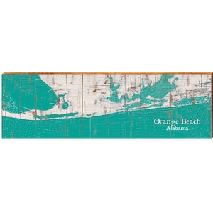 Art mural carte orange Beach , bleu sarcelle d' Alabama et blanc minable | Impression d'art mural sur bois véritable